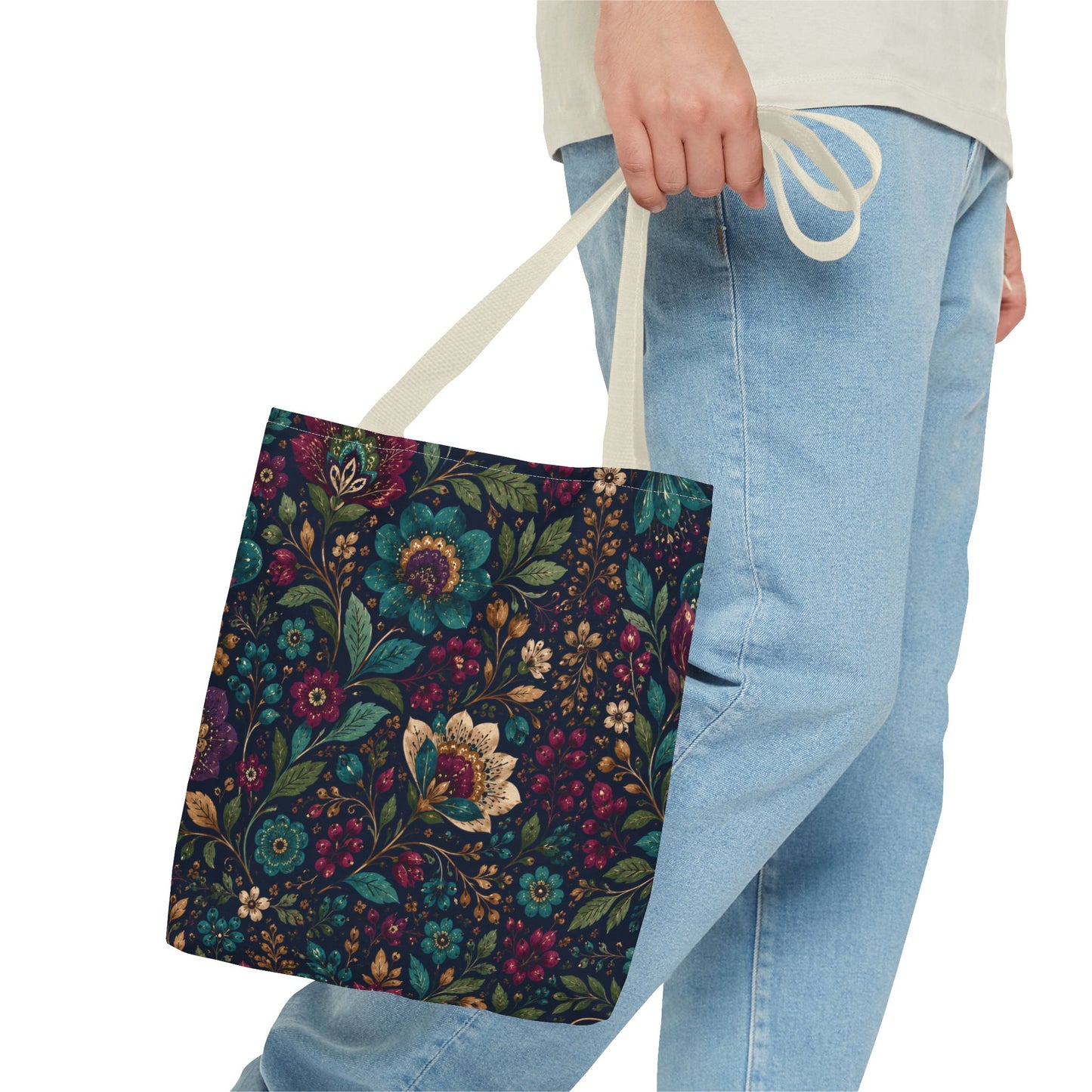 Dark Boho Floral Jewel Tone Tote Bag