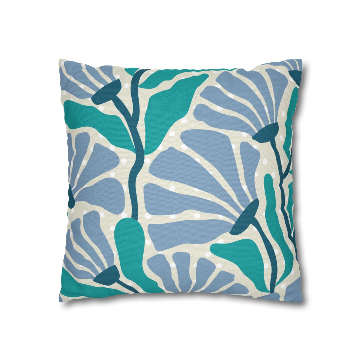 Blue Floral Dotted Pillow Cover