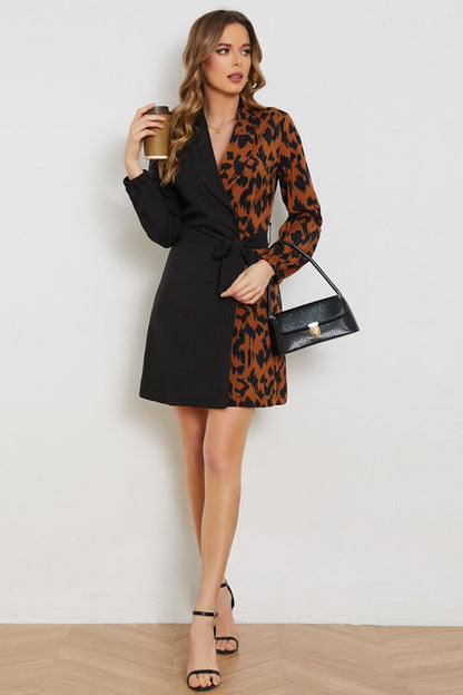 Black and Leopard Color Block Dress