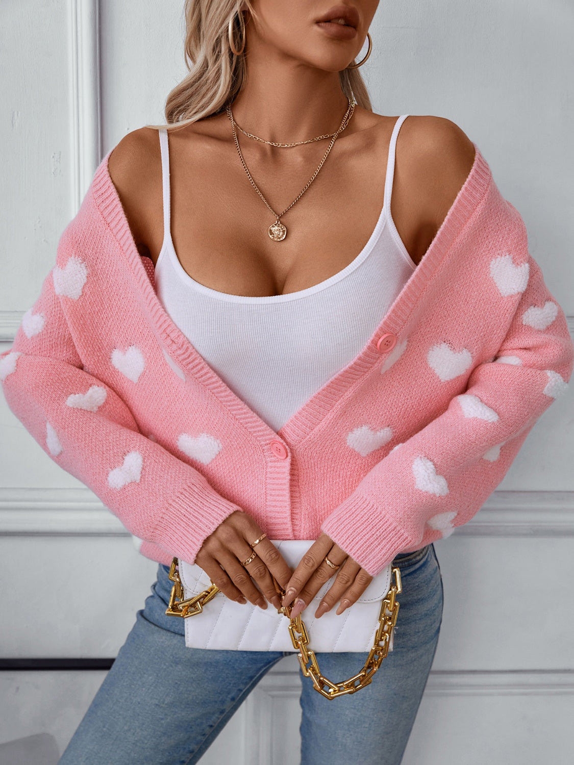 Pink with Heart Long Sleeve Cardigan - Eclectage