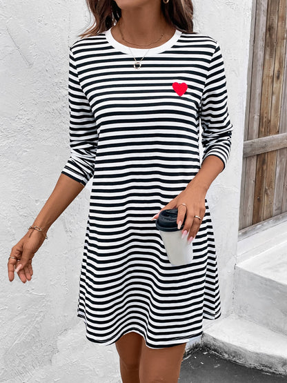 Heart Striped Long Sleeve Tee Dress