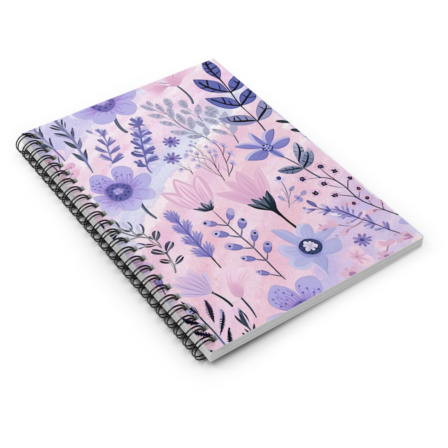 Watercolor Folk Floral Lined Spiral Notebook