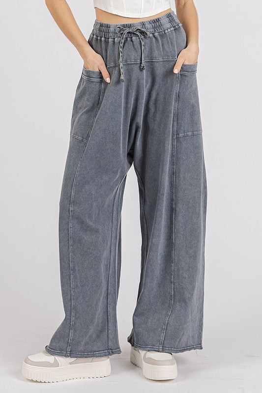 Gray Mineral Wash Barrel Leg Pants - Eclectage