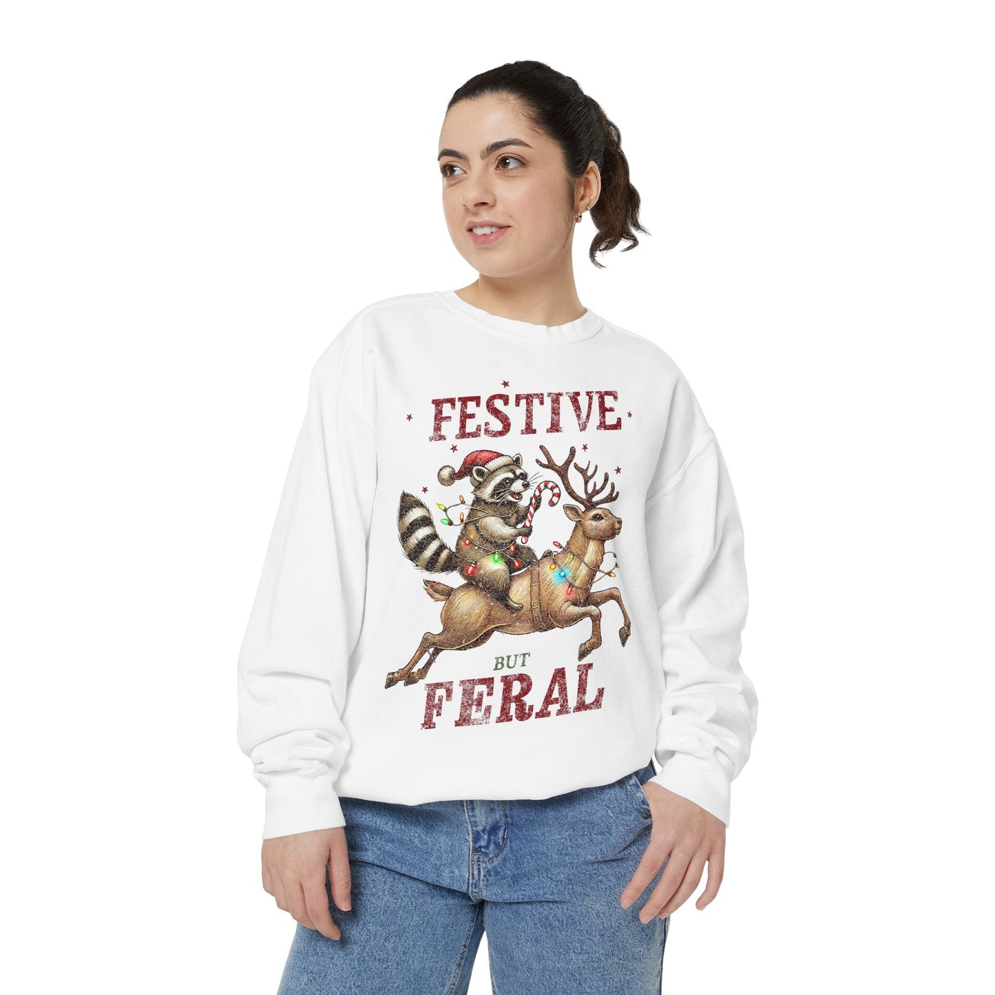 Festive But Feral Christmas Raccoon Sweatshirt