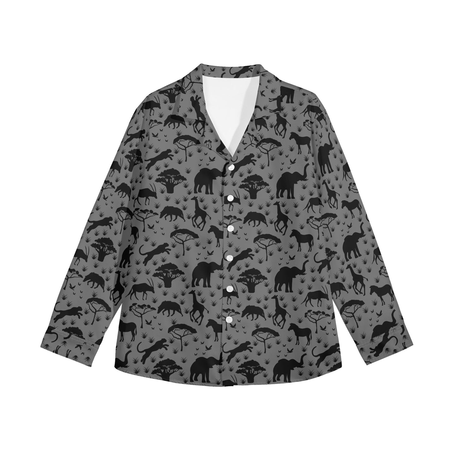 African Safari Print Button Down Shirt