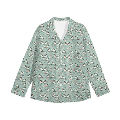 Winter Birds Print Button Down Shirt