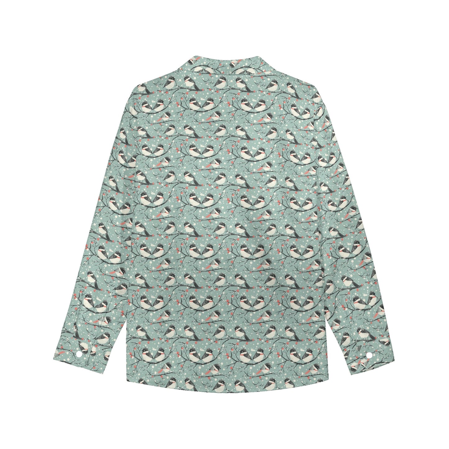 Winter Birds Print Button Down Shirt