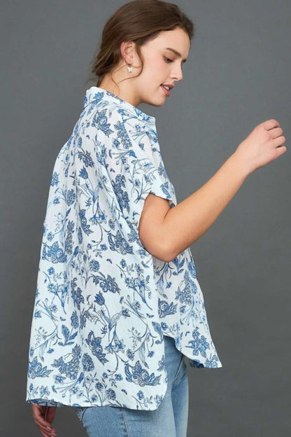 Royal Blue Floral Print Top - Eclectage