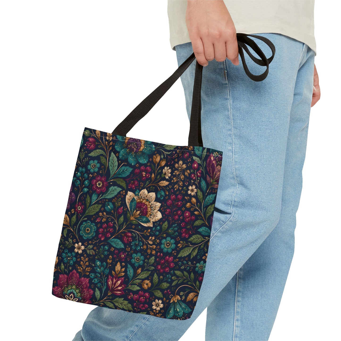 Dark Boho Floral Jewel Tone Tote Bag