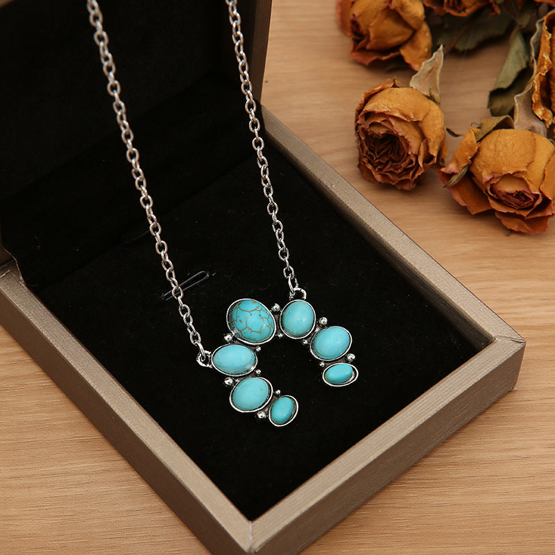 Artificial Turquoise Alloy Pendant Necklace - Eclectage