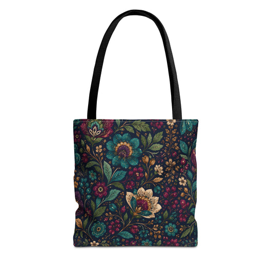 Dark Boho Floral Jewel Tone Tote Bag