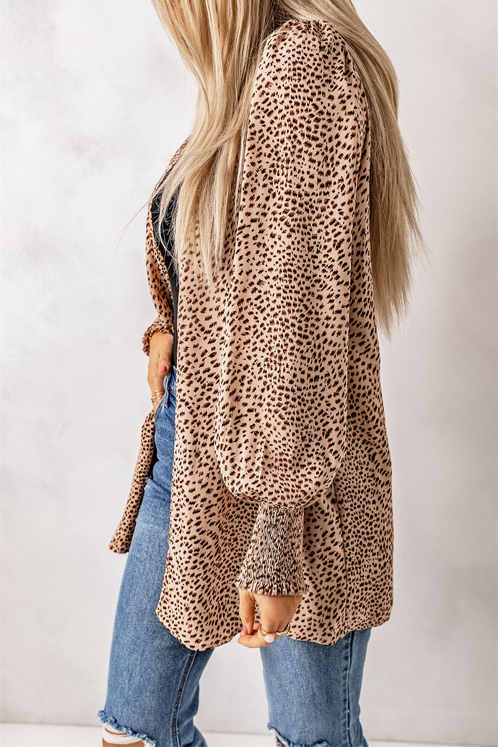 Leopard Print Balloon Sleeve Cardigan - Eclectage