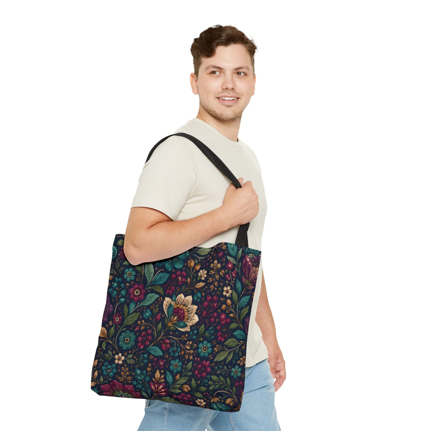 Dark Boho Floral Jewel Tone Tote Bag