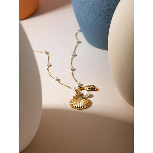 18K Gold Plated Pearl Chain Bracelet with Charms Bracelets