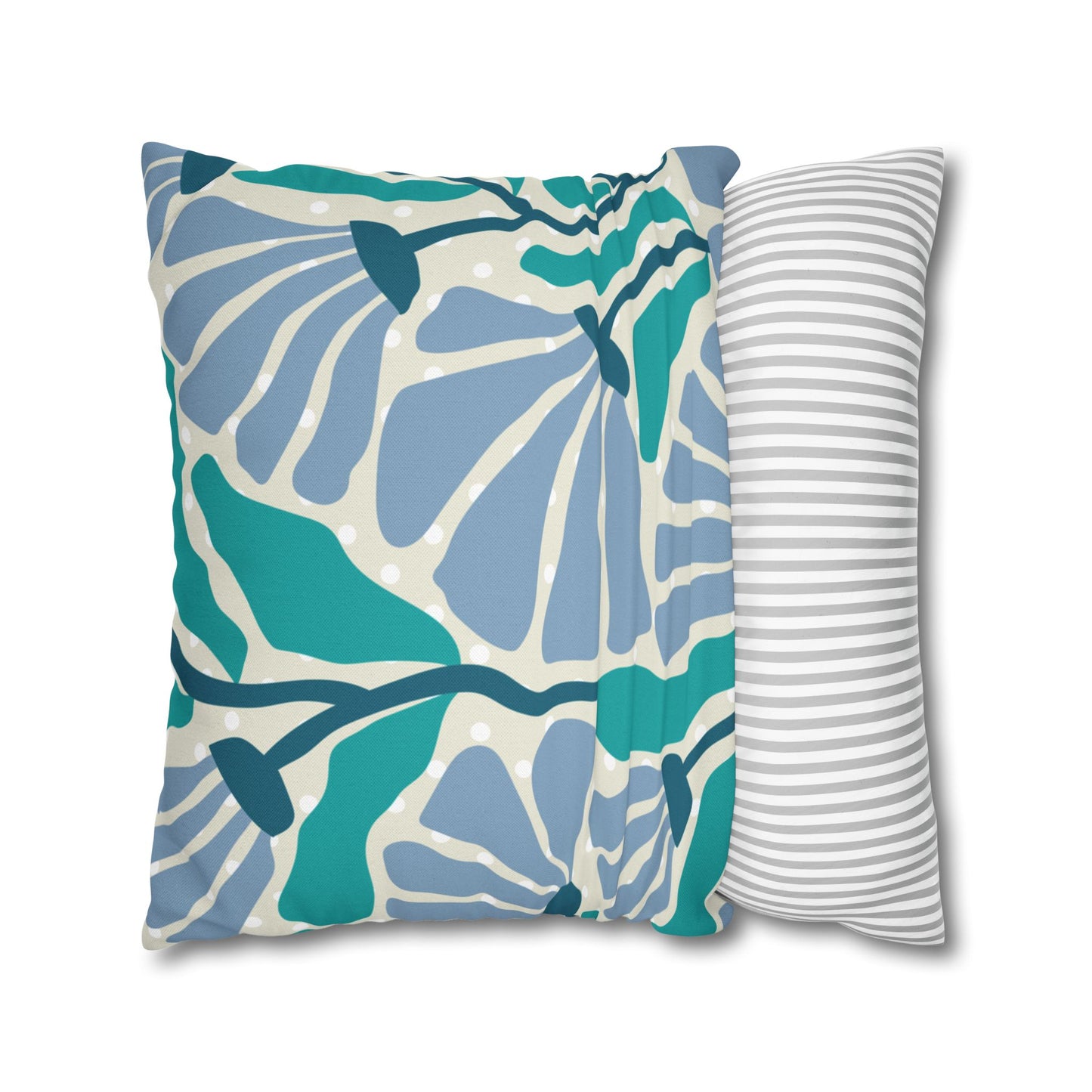 Blue Floral Dotted Pillow Cover