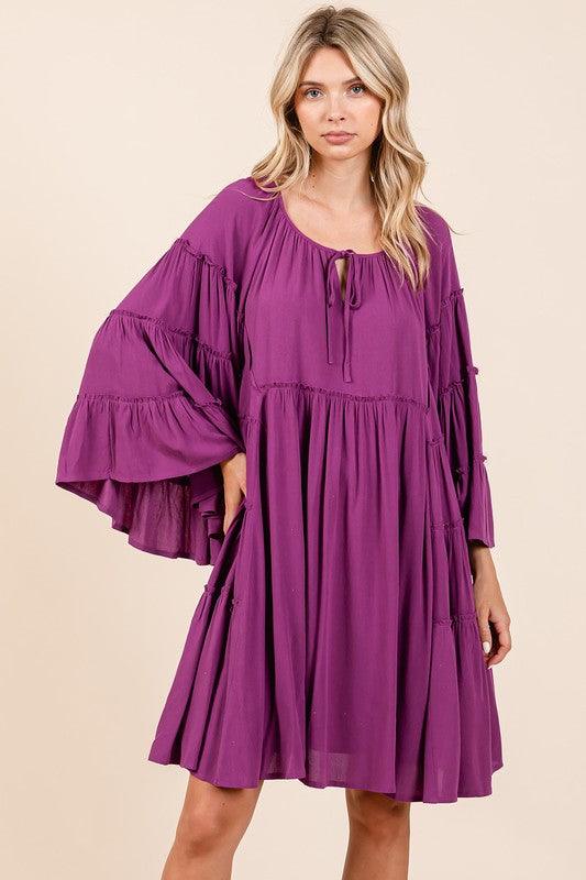 Mittoshop Frill Tie Neck Bell Sleeve Dress - Eclectage