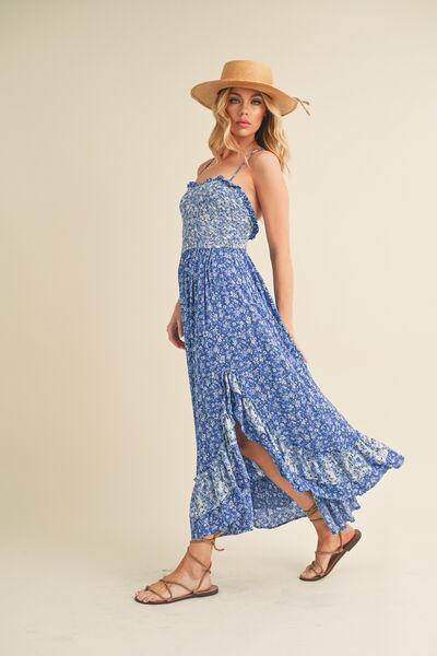 Blue Ditsy Floral Ruffled Maxi Dress - Eclectage