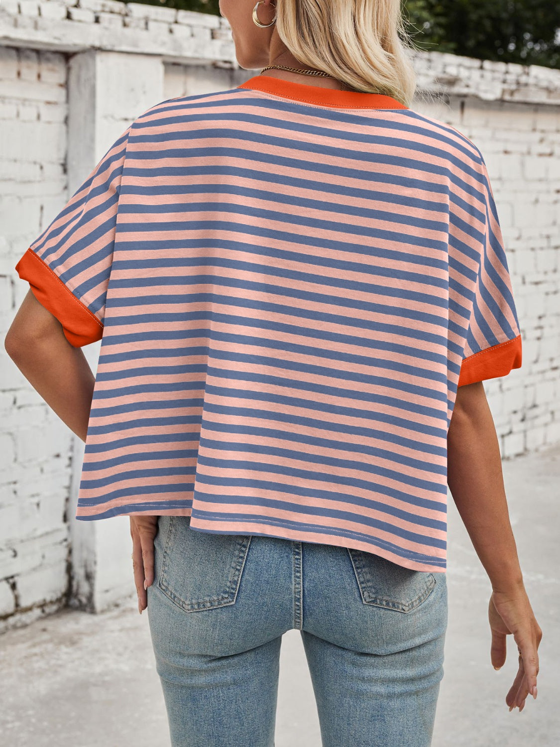 Lovelet Striped Round Neck Short Sleeve T-Shirt - Eclectage