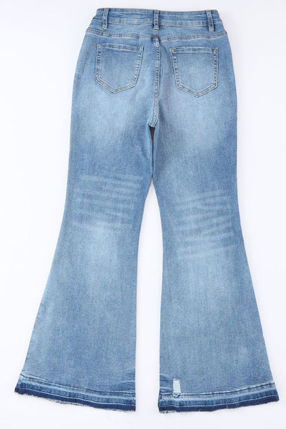 High Waist Button Fly Flared Jeans - Eclectage