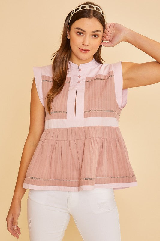 Pink Peplum Button Detail Blouse - Eclectage