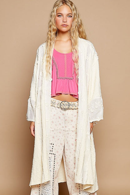 Cream Flower Lace Long Cardigan - Eclectage