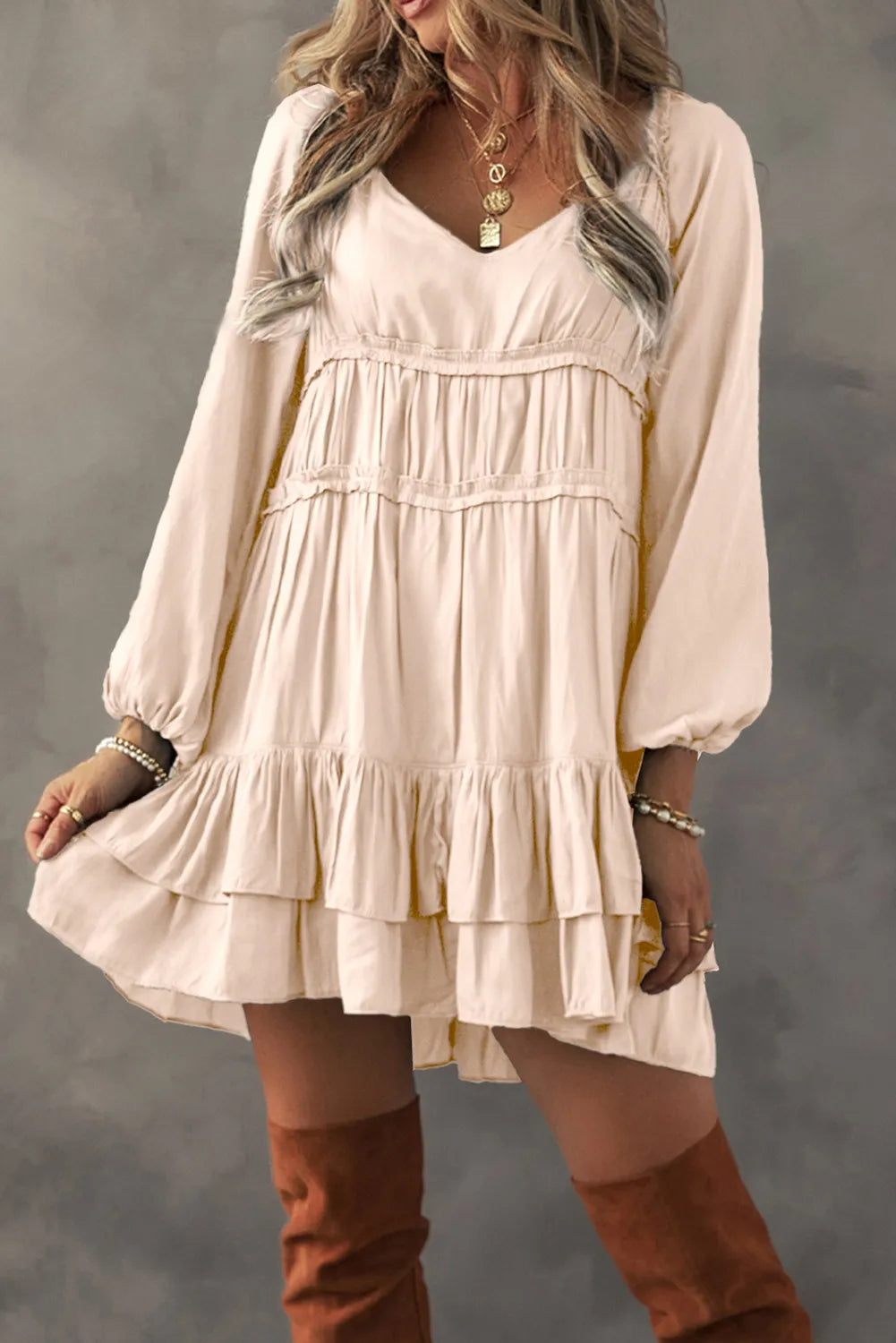 Eggshell Ruffled Mini Dress