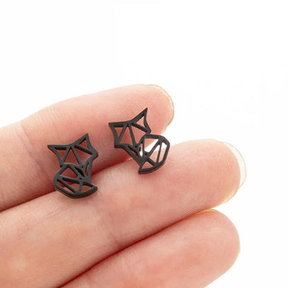 1Pair New Arrival Stainless Steel Cute Fox Ear Studs Ceative Fashion Origami Animal Earrings for Women Jewelry