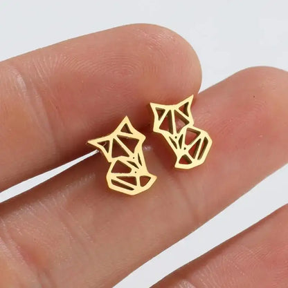 1Pair New Arrival Stainless Steel Cute Fox Ear Studs Ceative Fashion Origami Animal Earrings for Women Jewelry