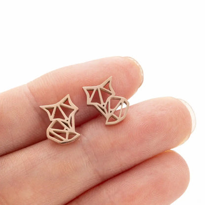 1Pair New Arrival Stainless Steel Cute Fox Ear Studs Ceative Fashion Origami Animal Earrings for Women Jewelry