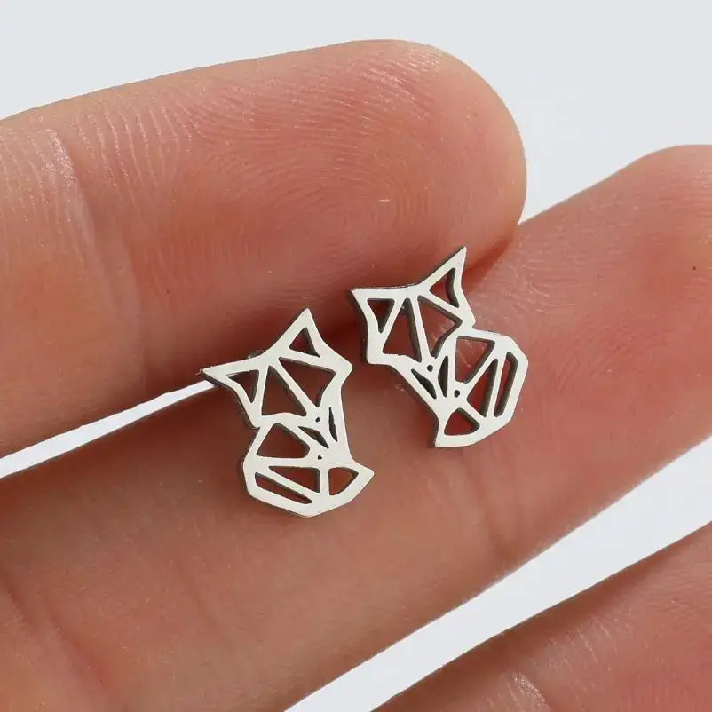 1Pair New Arrival Stainless Steel Cute Fox Ear Studs Ceative Fashion Origami Animal Earrings for Women Jewelry