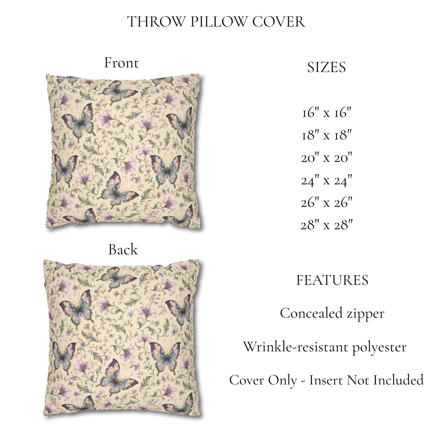 Butterfly Floral Throw Pillow Cover