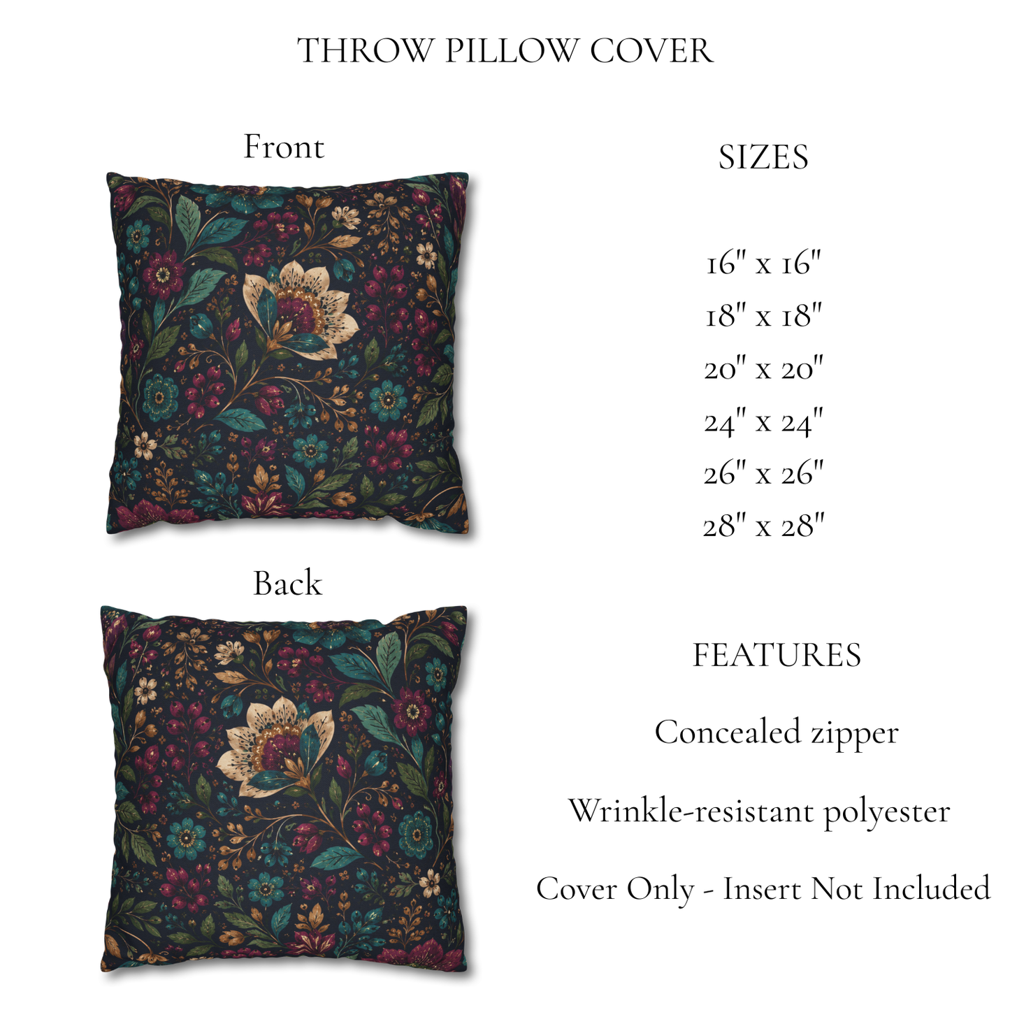 Jewel Tone Floral Throw Pillow Cover