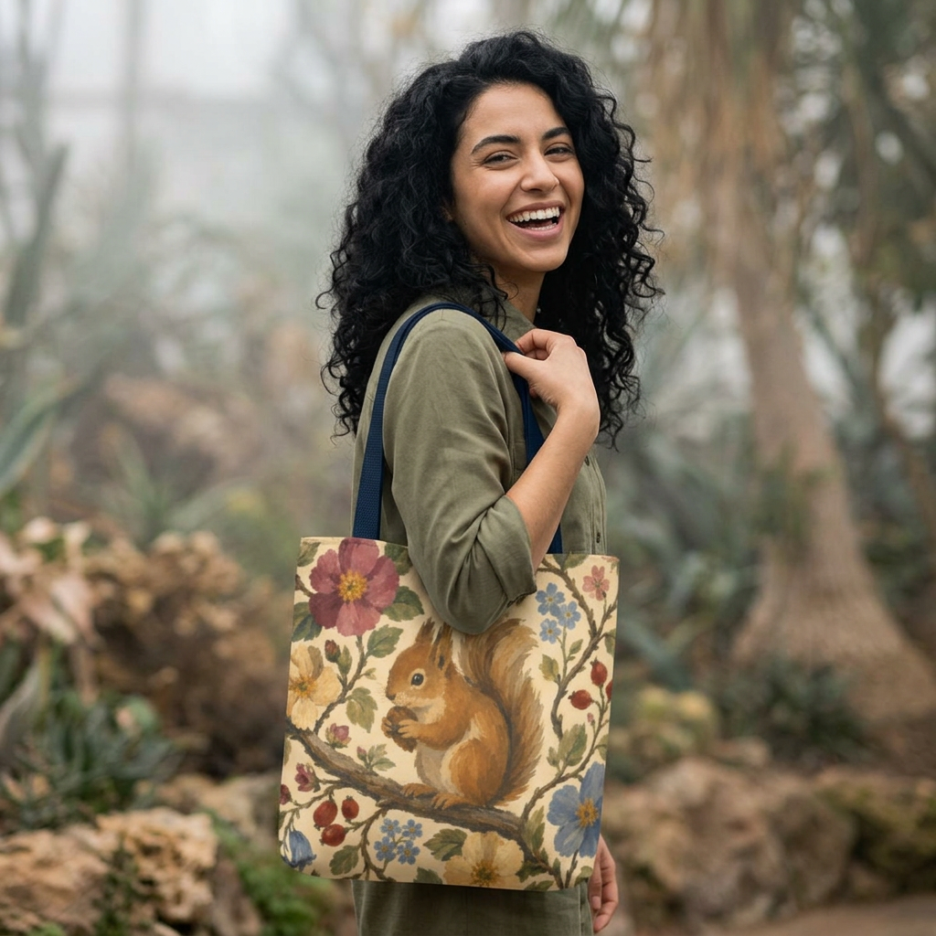 Floral Squirrel Tote Bag