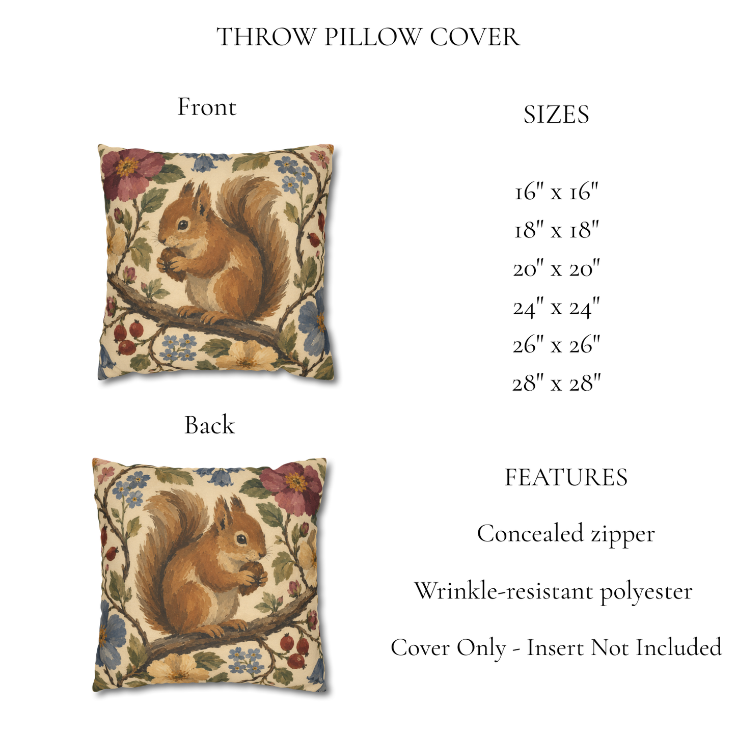 Floral Squirrel Pillow Cover