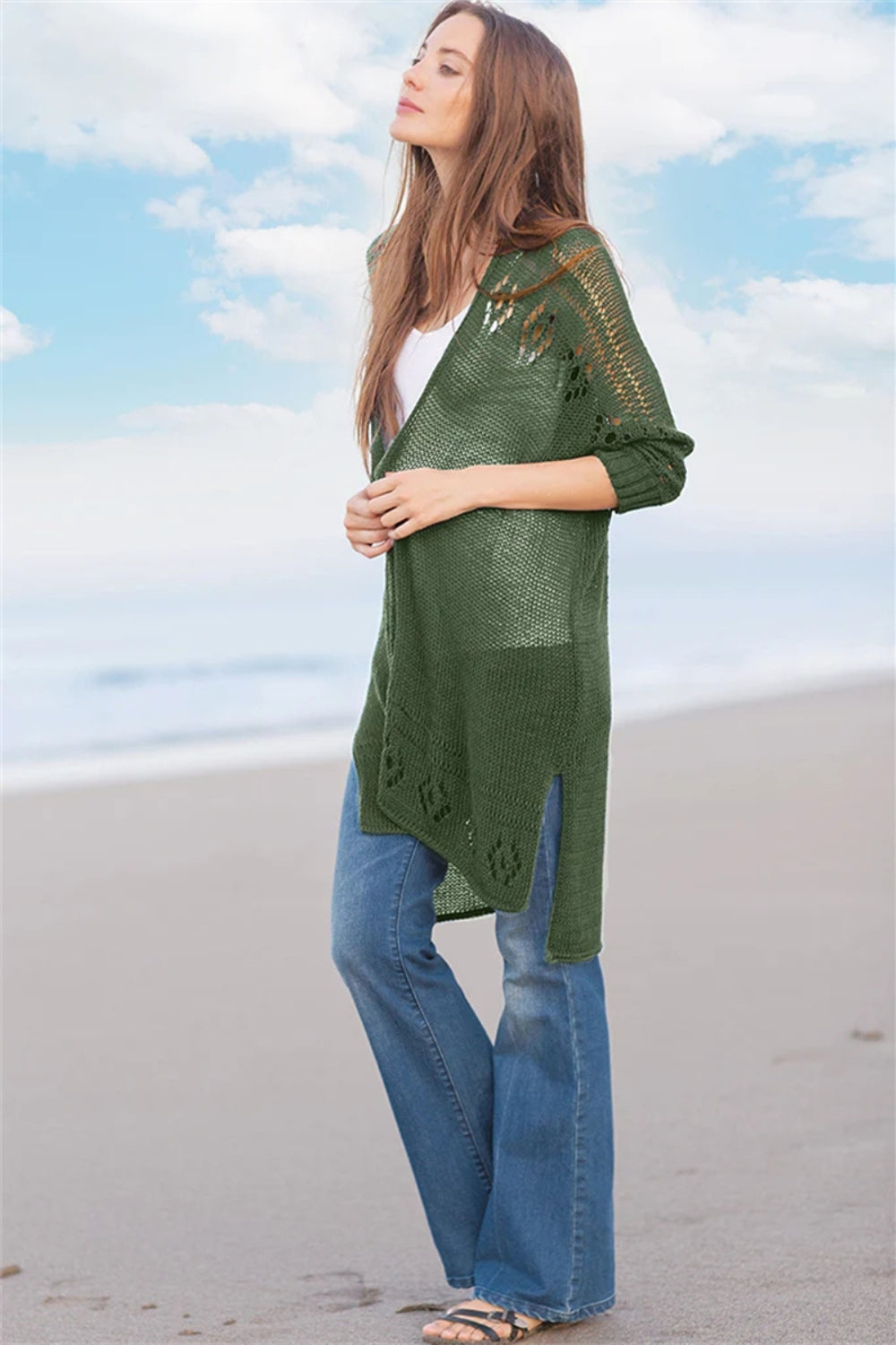 Side Slit Open Front Cardigan - Eclectage