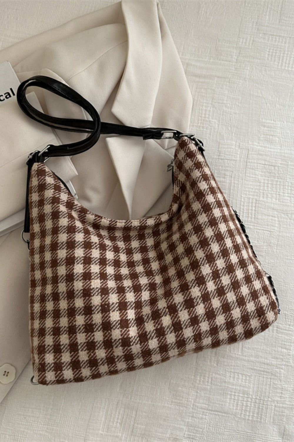 Plaid Adjustable Strap Shoulder Bag - Eclectage