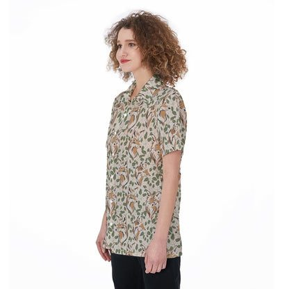 Fox and Foliage Short Sleeve Button Down Shirt