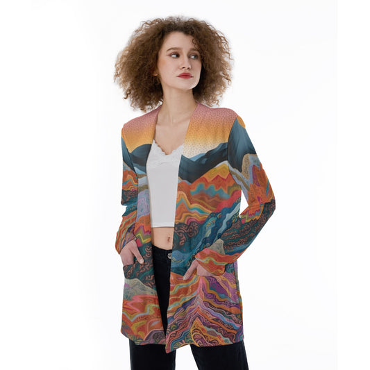 Multicolor Abstract Mountain Print Cardigan - Eclectage