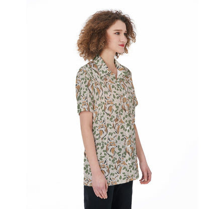 Fox and Foliage Short Sleeve Button Down Shirt