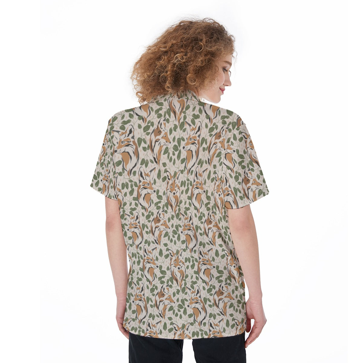 Fox and Foliage Short Sleeve Button Down Shirt