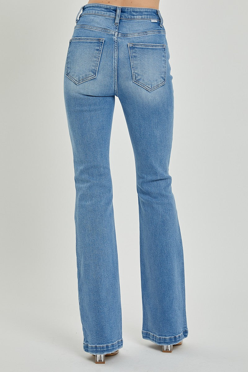 Lt Blue Button Fly Bootcut Jeans - Eclectage