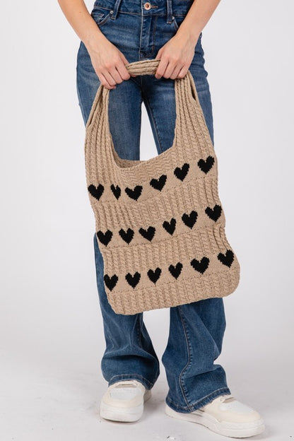 Contrast Heart Crochet Tote Bag - Eclectage