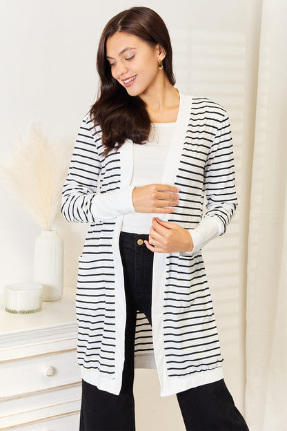 Striped Open Front Longline Cardigan - Eclectage