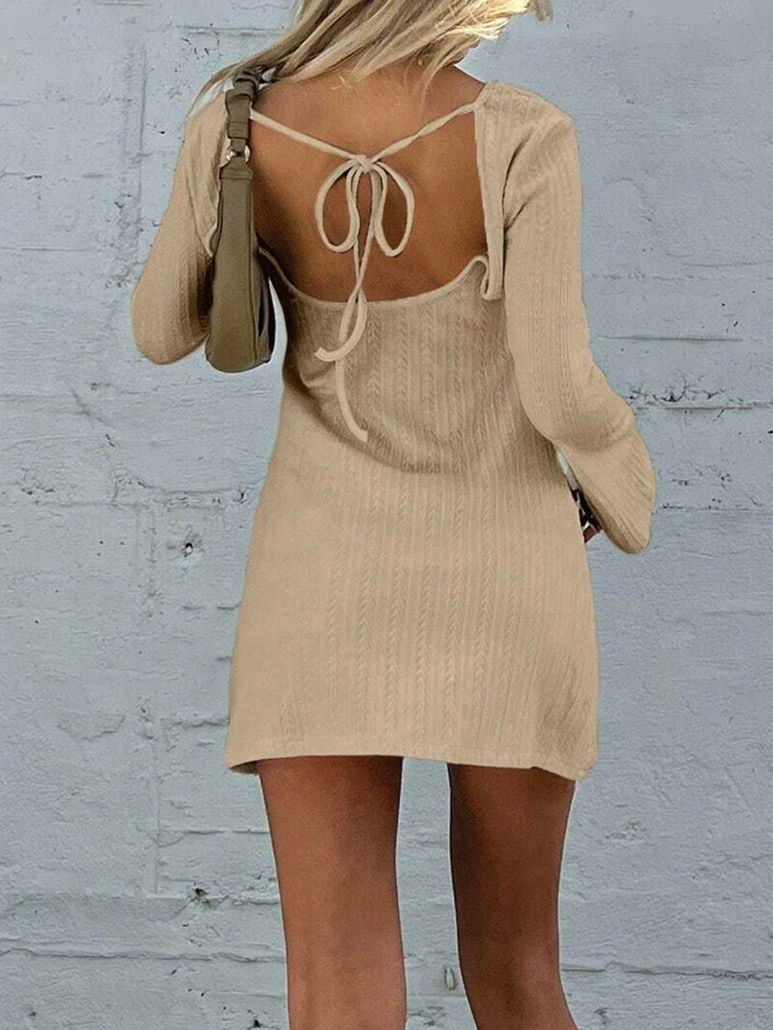 Backless Long Sleeve Mini Dress