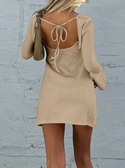 Backless Long Sleeve Mini Dress