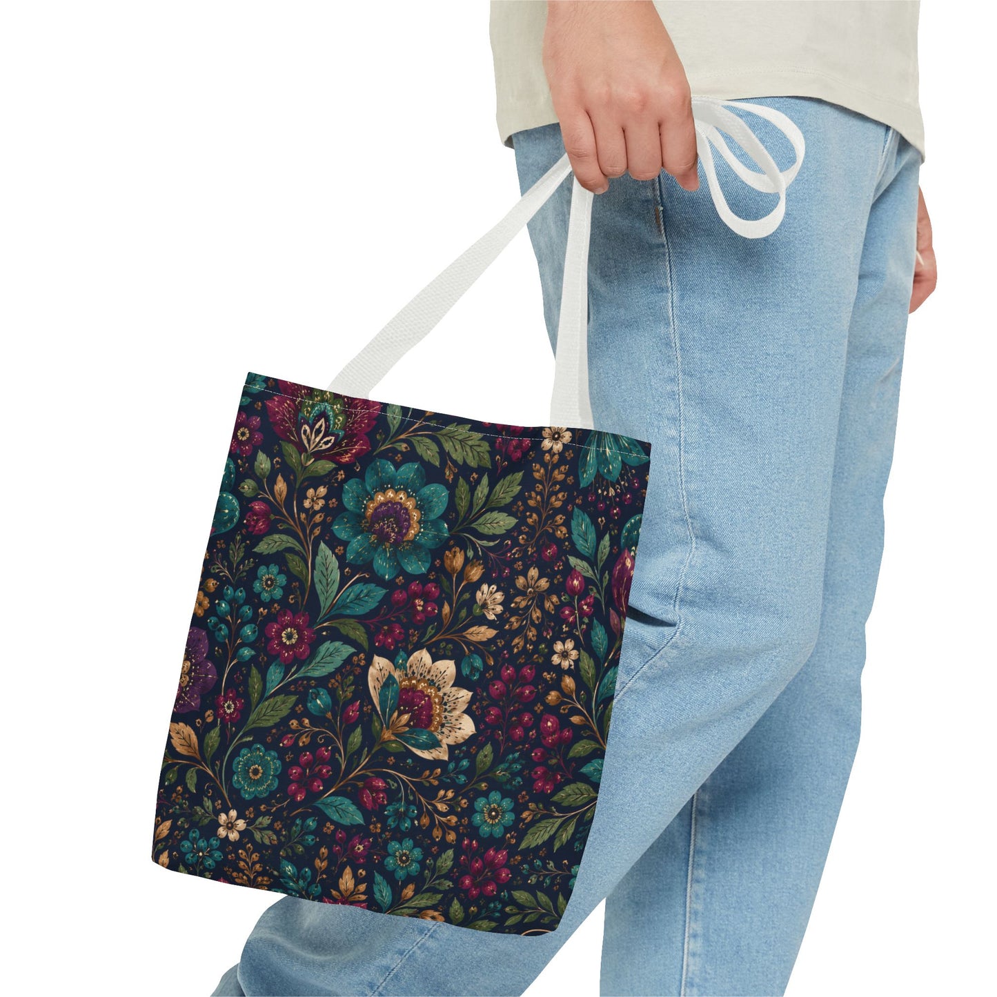 Dark Boho Floral Jewel Tone Tote Bag