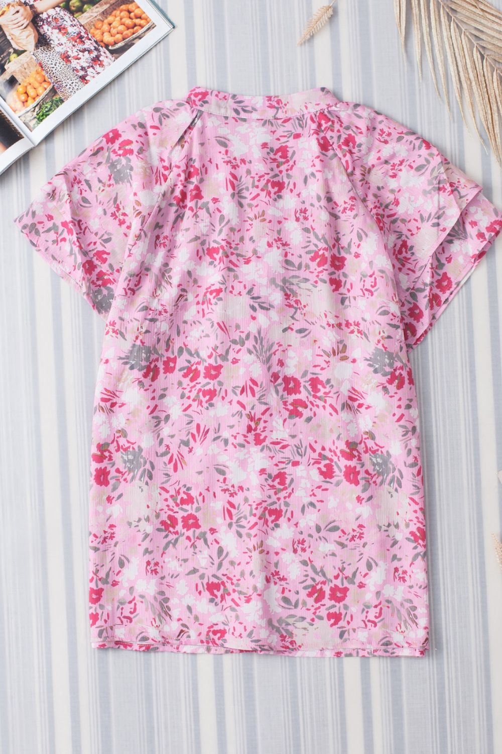 Pink Floral Short Sleeve Blouse - Eclectage