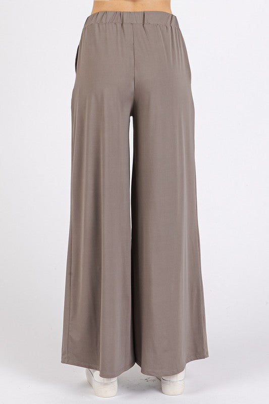 Taupe Stretch Wide Leg Pants - Eclectage