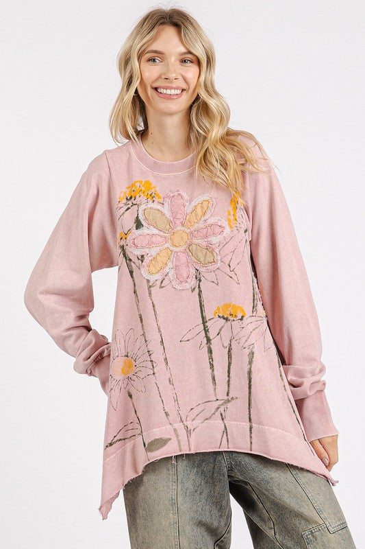 Pink Flower Graphic Patch Sweatshirt - Eclectage