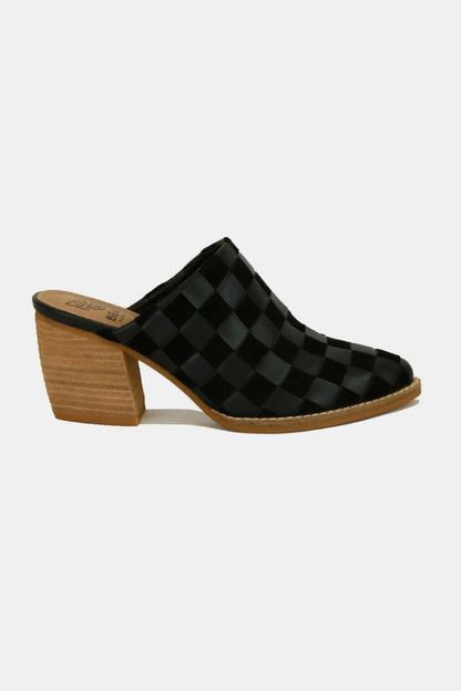 Woven Checkerboard Block Heel Mule Shoes - Eclectage